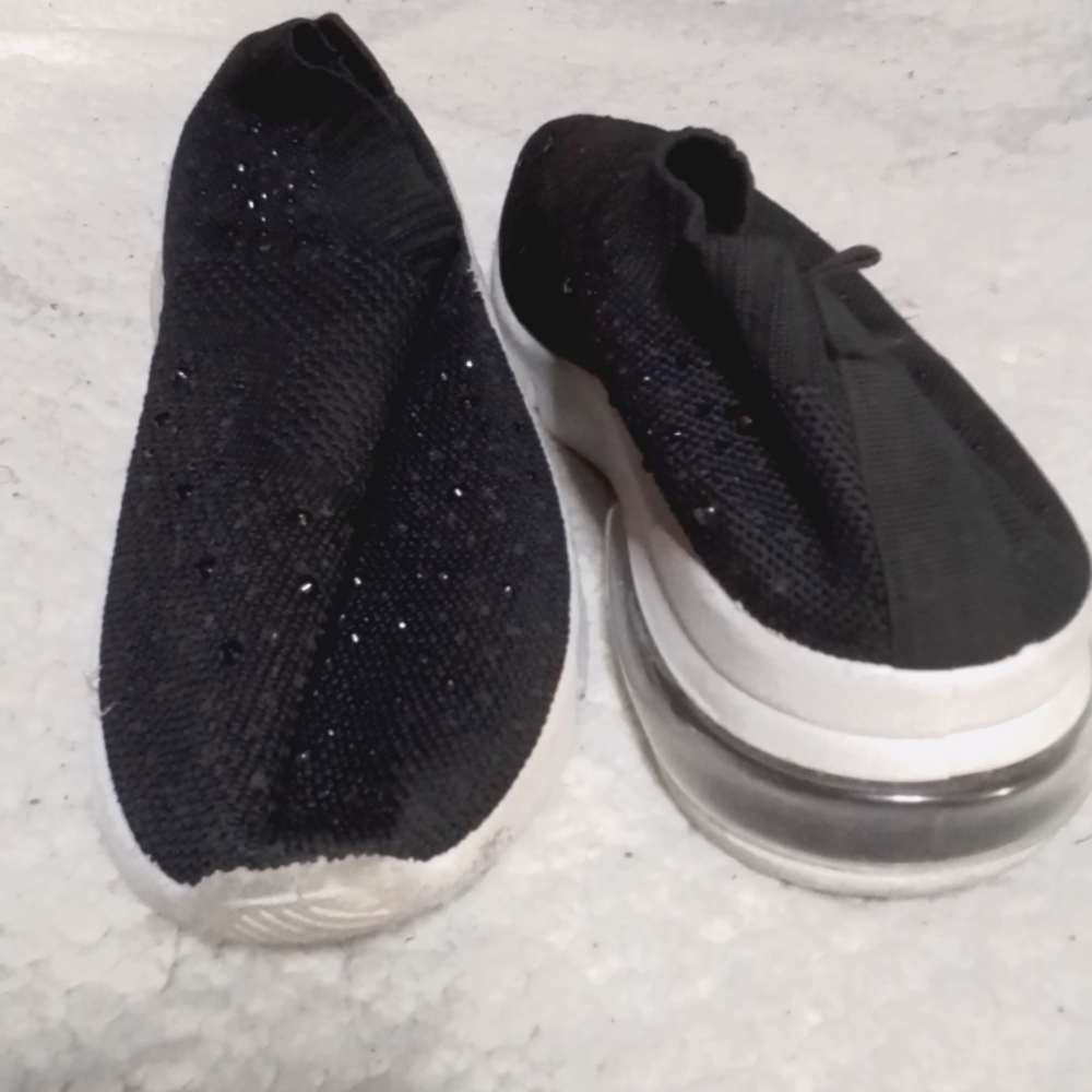 Beaded black slip on shoes with Rubber soles